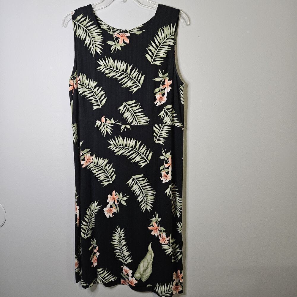 Tahiti Reef Club Dress Womens Large Floral Hawaiian Sleeveless Maxi Beach Rayon